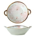 thumbnail image 1 of Double-Handle Pasta Bowl, Rustic Porcelain, Japanese Style, for Porridge, Ramen, Salad, Soup, and More, Underglaze Design,, 1 of 6