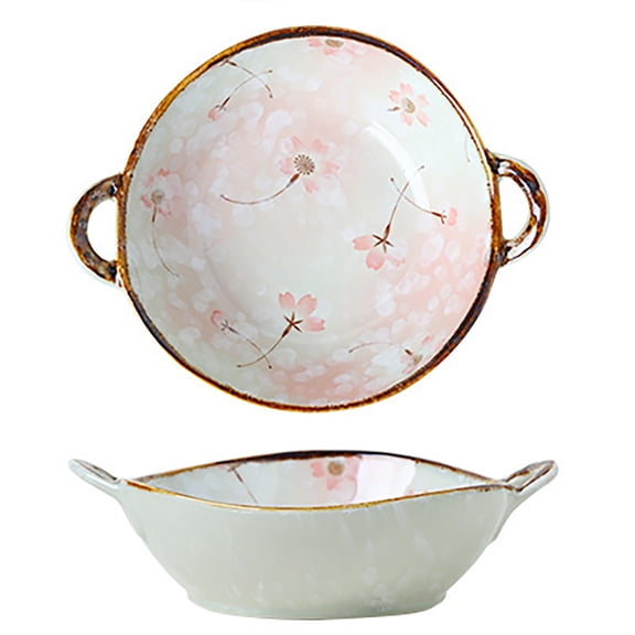 Double-Handle Rustic Pasta Bowl - Versatile Porcelain Dinnerware For Kitchen & Dining Use, Traditional Style Serving Bowl For Family Meals