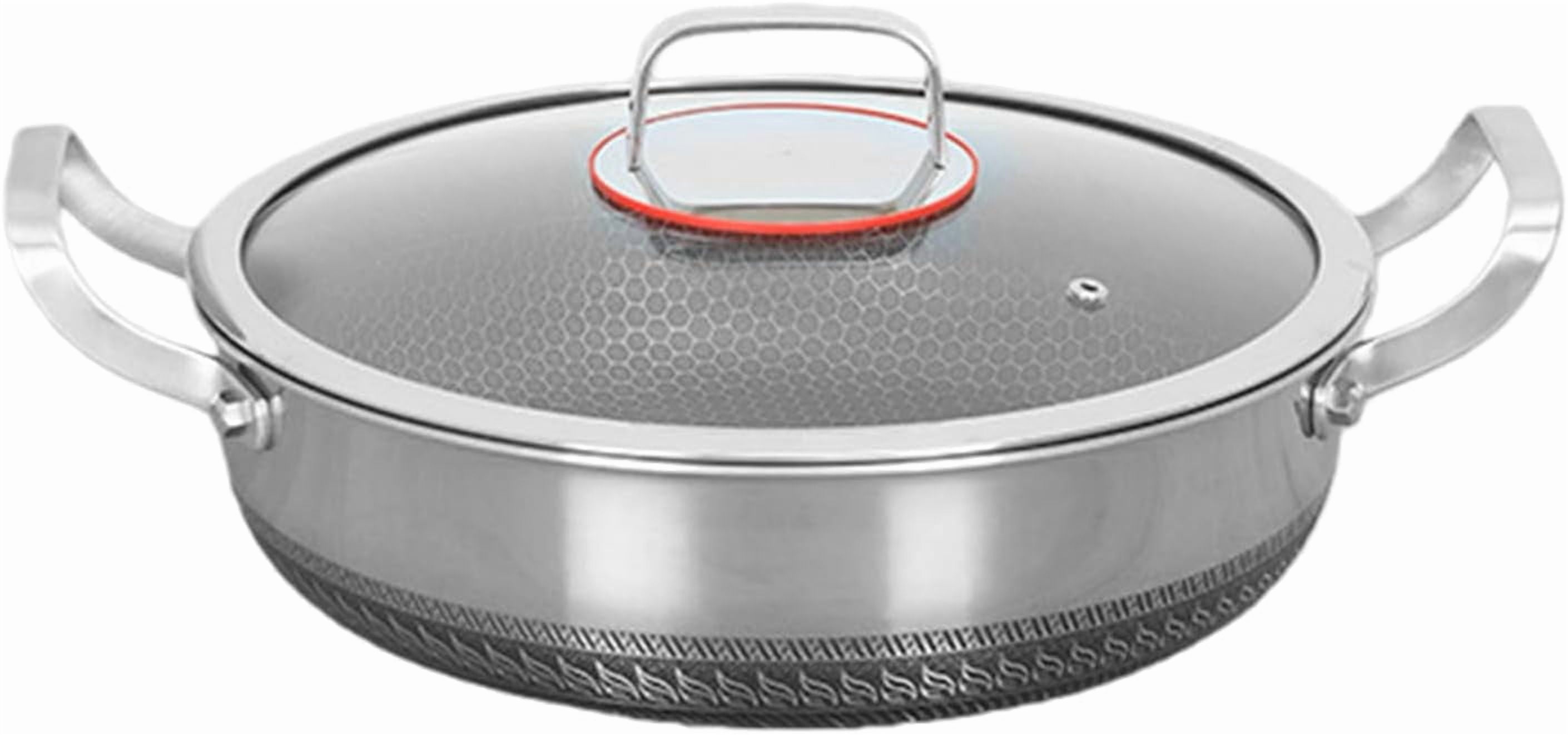 Double Handle Stainless Steel Hammered Pan with Lid, 26cm Non Stick Frying Pan Pro Cookware for Cooking, Scratch-Resistant, Suitable for All Cooktops（1pcs）