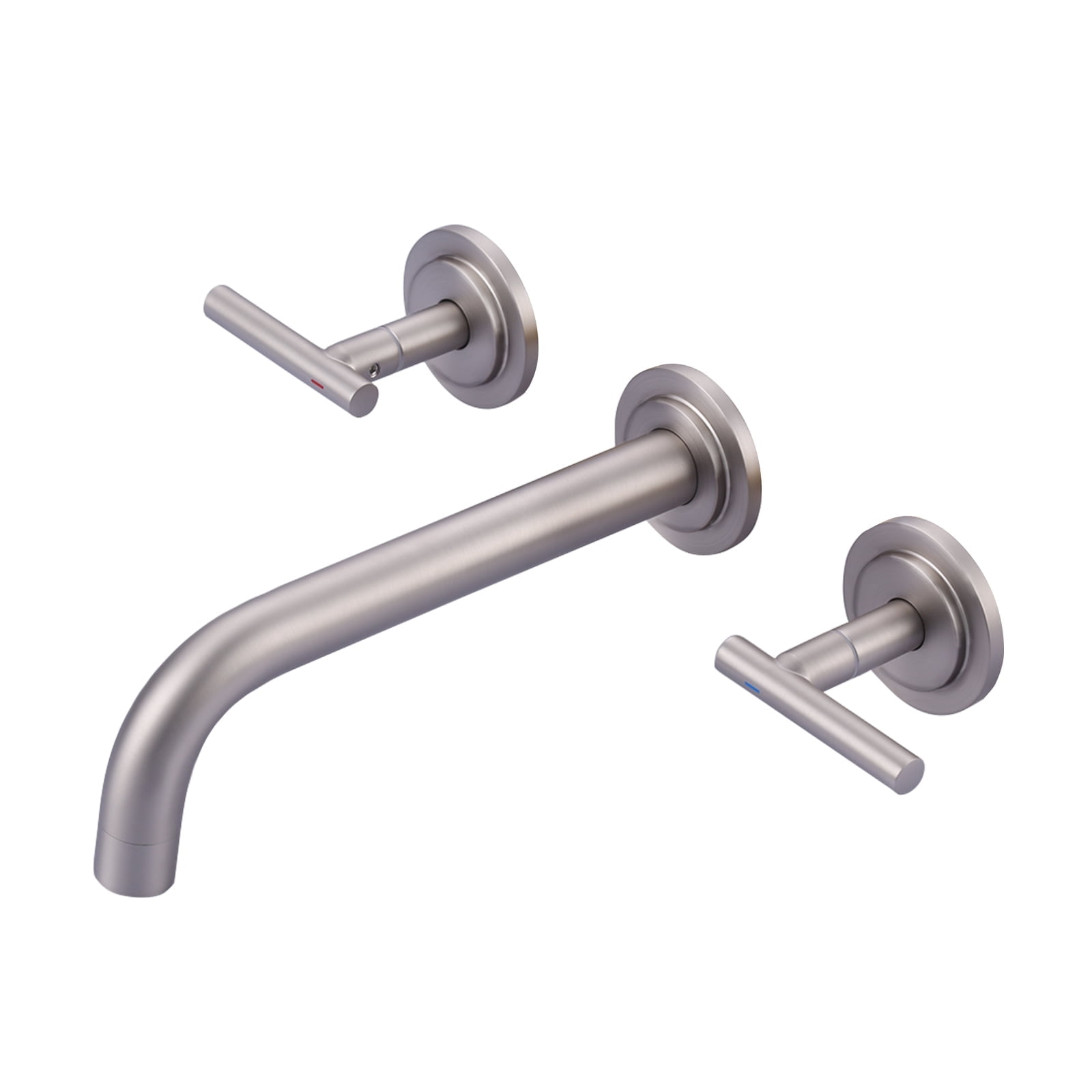 Double Handle Wall Mounted Bathroom Faucet with Rough-in Valve Included in Solid Brass Brushed Nickel