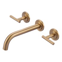 Double Handle Wall Mounted Bathroom Faucet with Rough-in Valve Included in Solid Brass Gold
