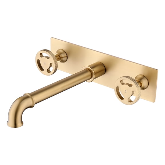 Double Handle Wall Mounted Bathroom Sink Faucet, Solid Brass Basin Faucet with 360-degree Swivel Spout