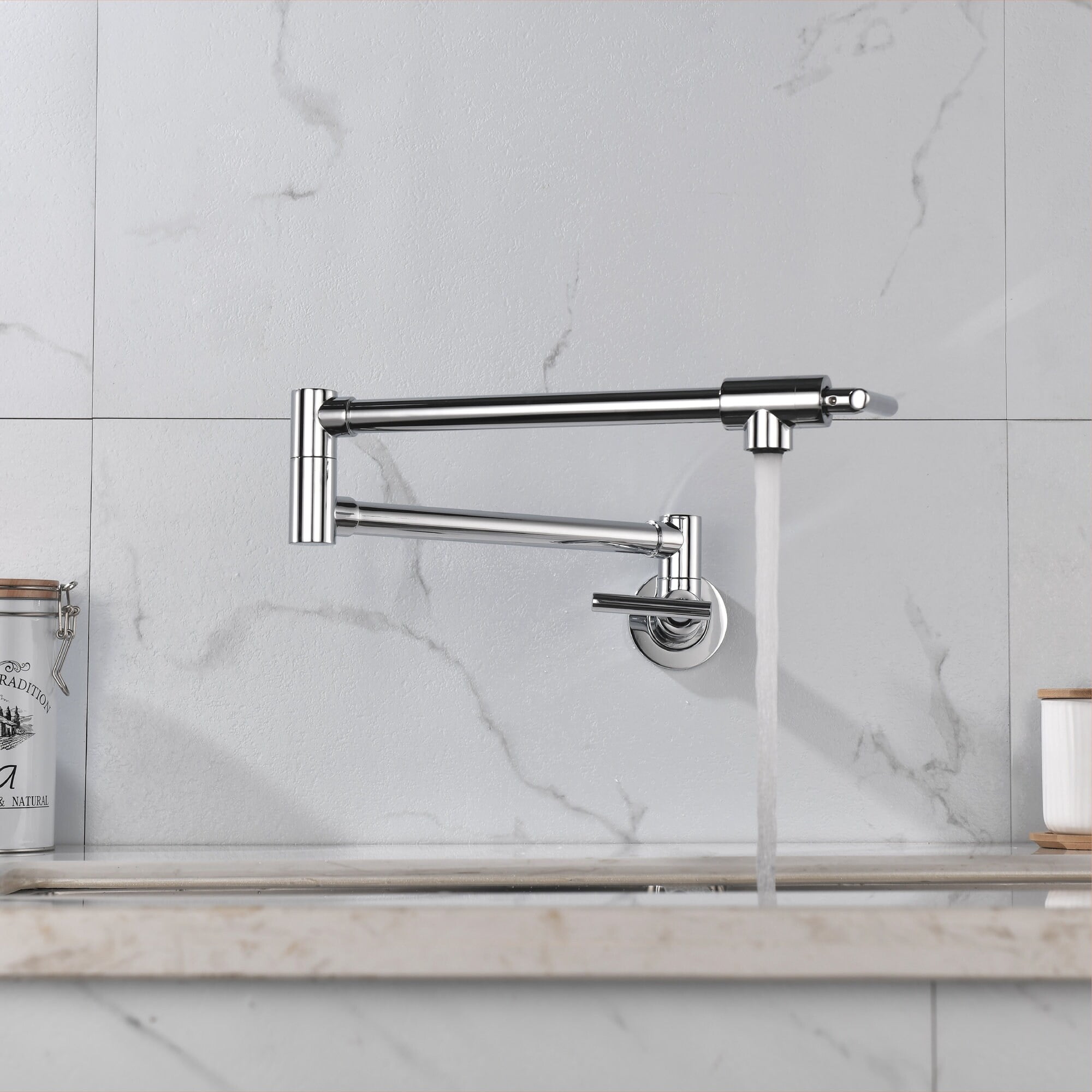 Polished Chrome Double-Handle Wall Mounted Pot Filler Faucet
