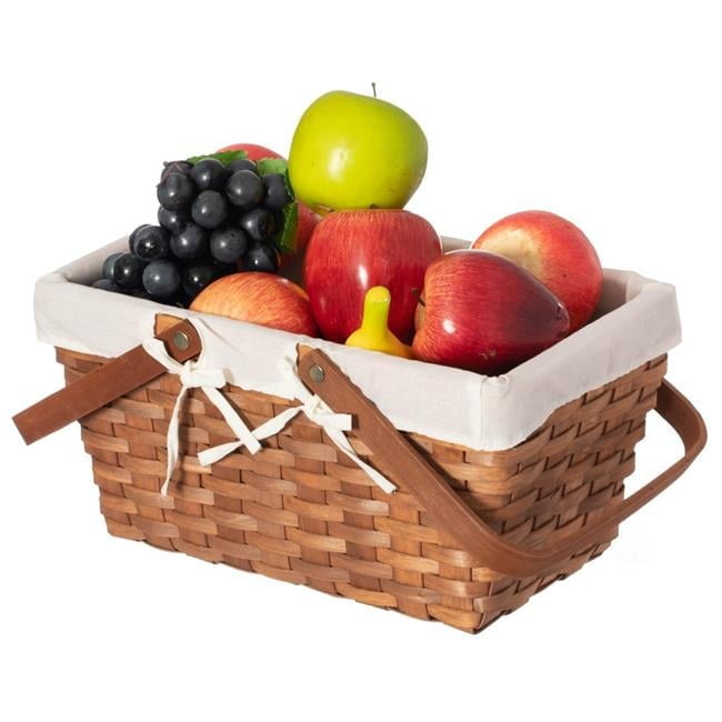 Rustic Brown Woodchip Picnic Basket with White Liner