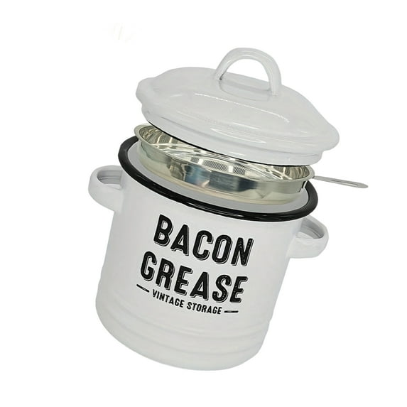 Double Handled Miniature Enameled Bacons Grease Container Seasoning Jar ...
