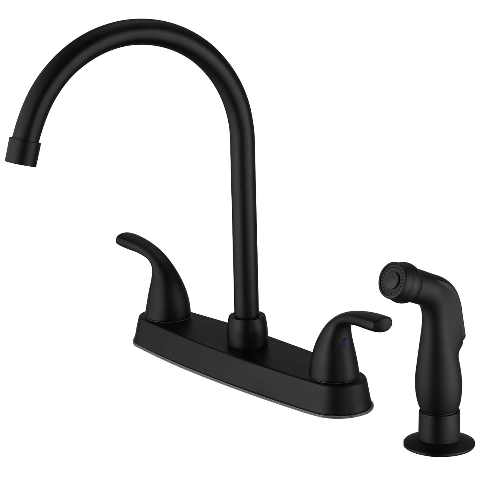 Double Handles 4 Holes Standard Kitchen Faucet Sink With Side Sprayer in Matte Black