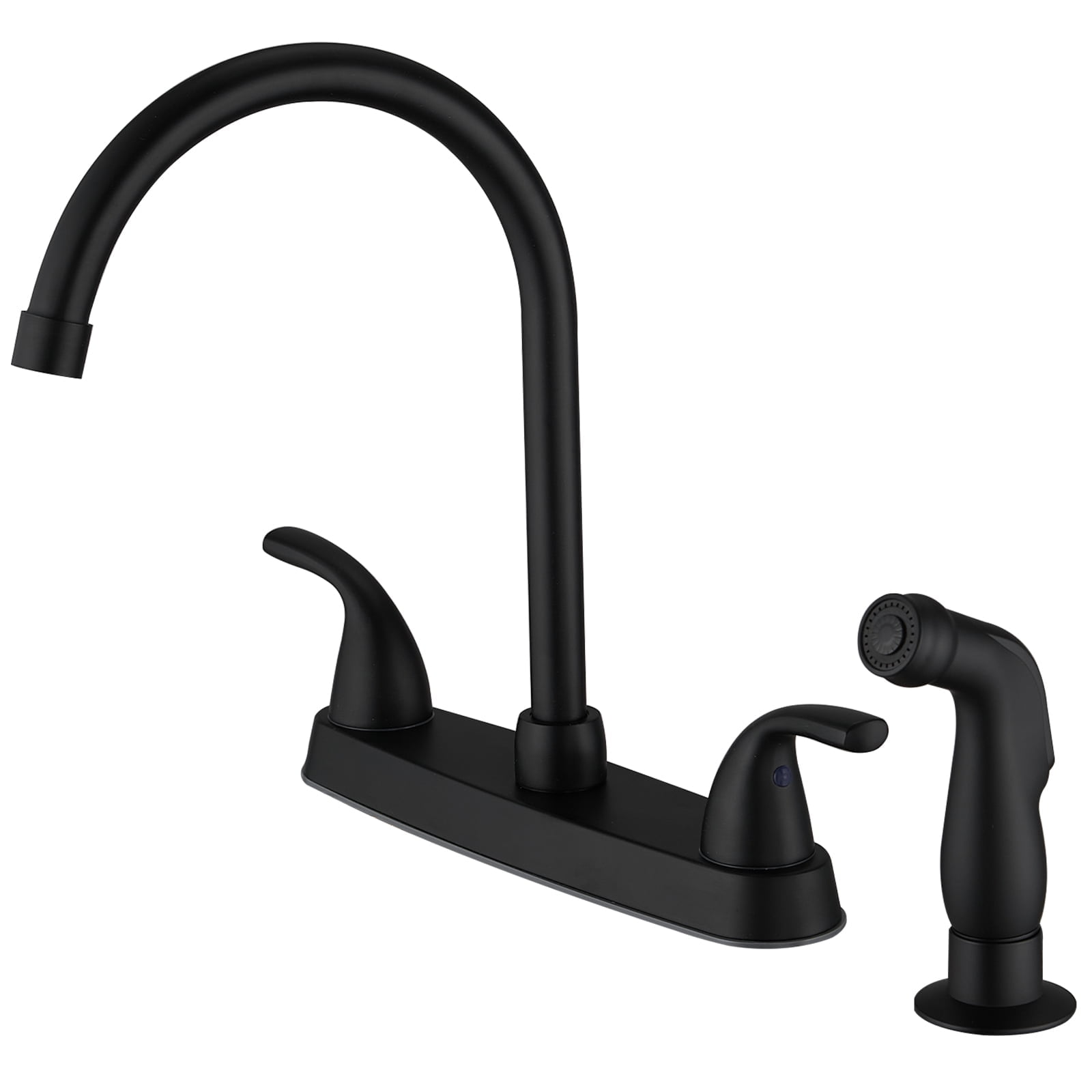Matte Black Double Handle Bridge Kitchen Faucet with Pull-out Spray