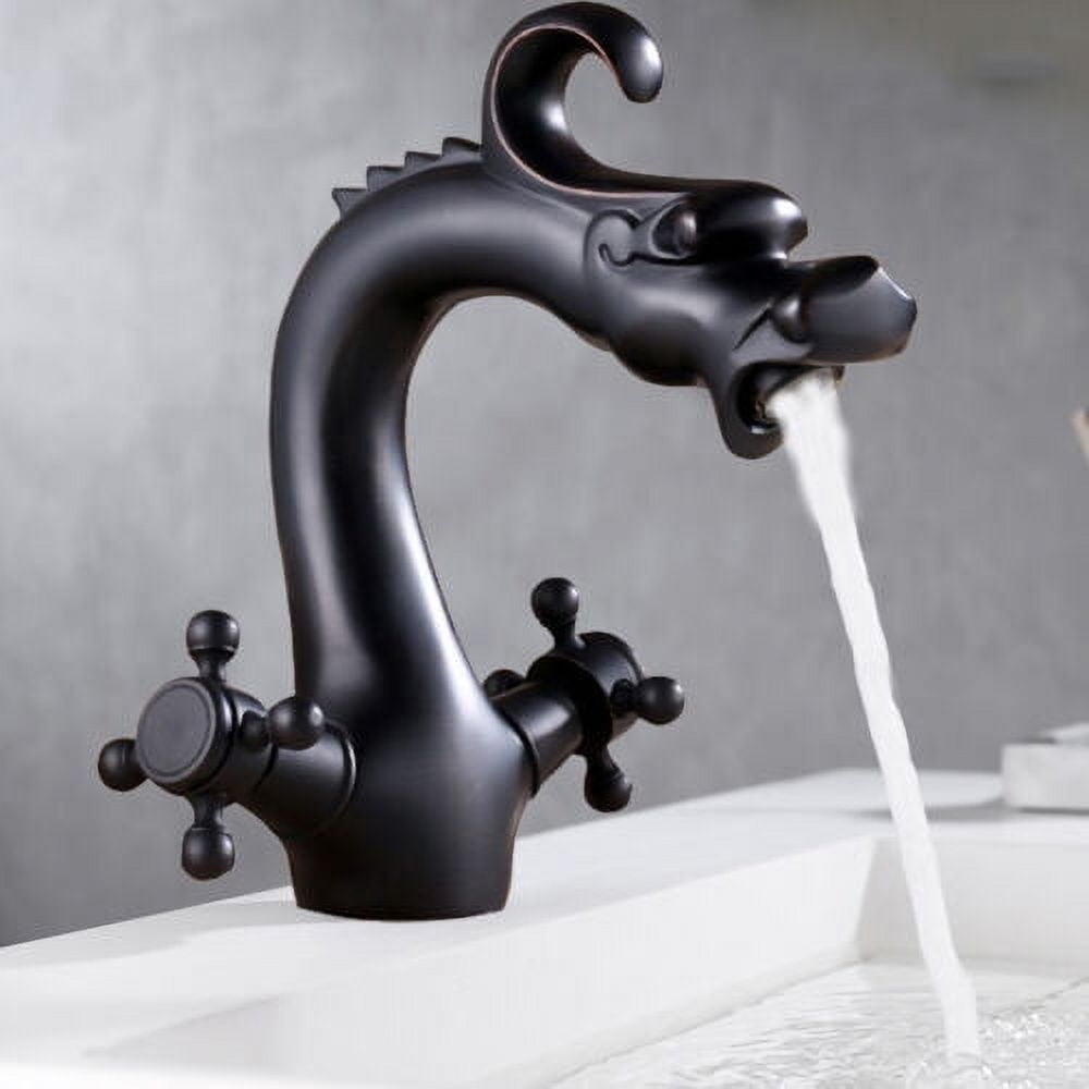 Double Handles Mixer Tap Dragon-shaped Bathroom Vanity Basin Sink Brass Faucet
