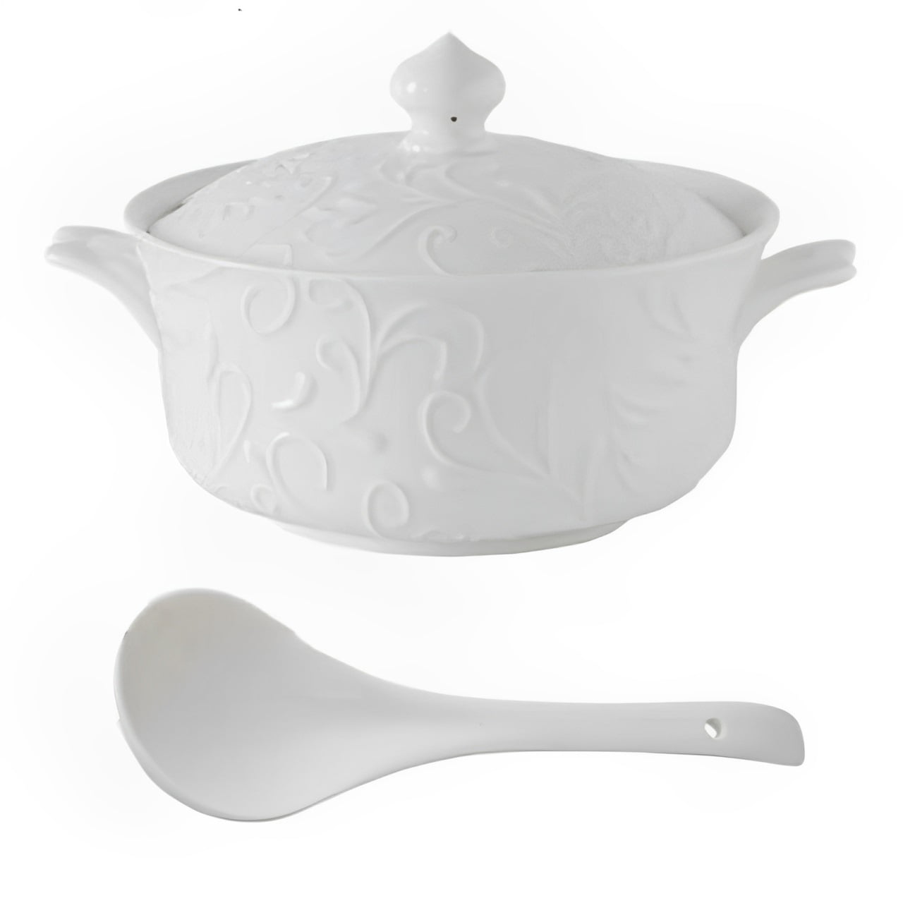 Double Handles Soup Tureen with Lid and Spoon,2500ml Porcelain Soup ...