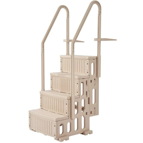 Double Handrail 4-Step Pool Ladder, Non-Slip Heavy Duty Steps, Max 400 lbs, Fits 48-54 In Inground/Above-Ground Pools (Taupe)