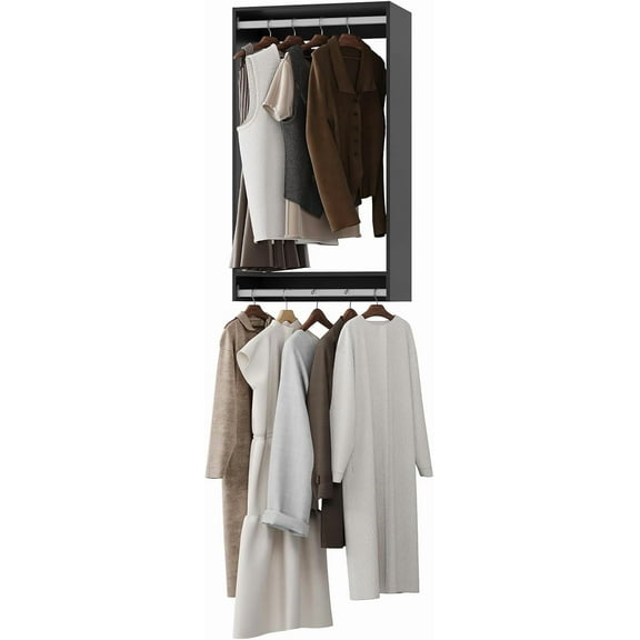 Double Hanging Closet Unit, Modular Closet System, Wood Closet System Organizer with Storage for Walk in Closets, Clothing Rack Wardrobe Closet for Hanging Clothes, Bedroom, Black, 31.5" W