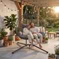 thumbnail image 1 of Double Hanging Egg Chair with Stand Patio Hammock Swing Loveseat with Cushion Indoor Outdoor Brown, 1 of 13