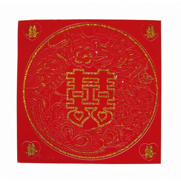 Double Happiness Sign with Dragon Phoenix Sticker