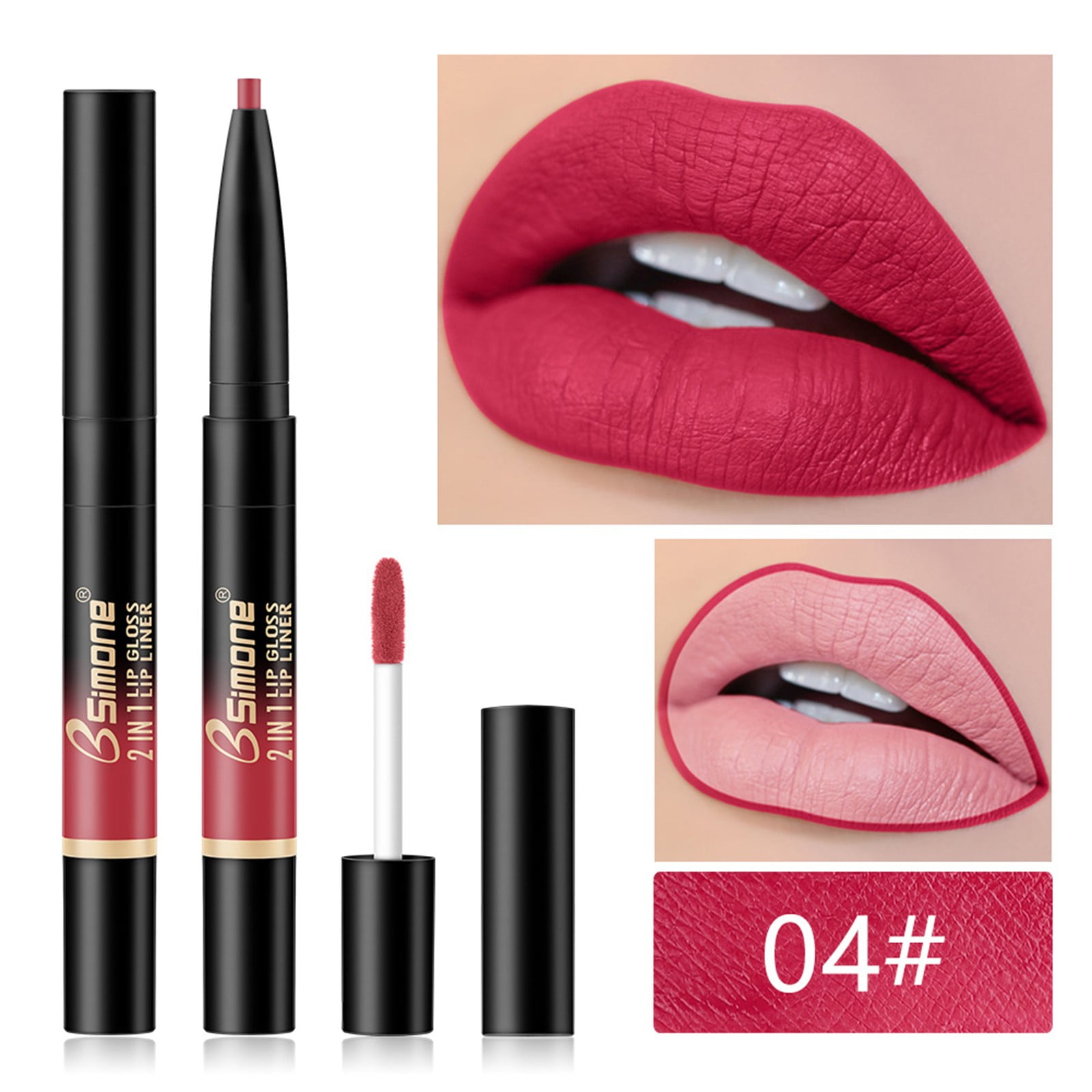 Double Head Automatic Lip Gloss Lip Liner Matt Velvet Lip Glaze Natural Lip Gloss for Teenagers