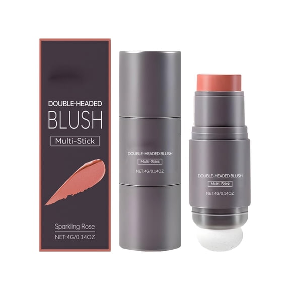 Double Head Blusher Stick Powder Blush 2-in-1 Contour & Highlight Stick Low Saturation Natural Color for Layered Cheek Makeup Brightening & Shaping Long