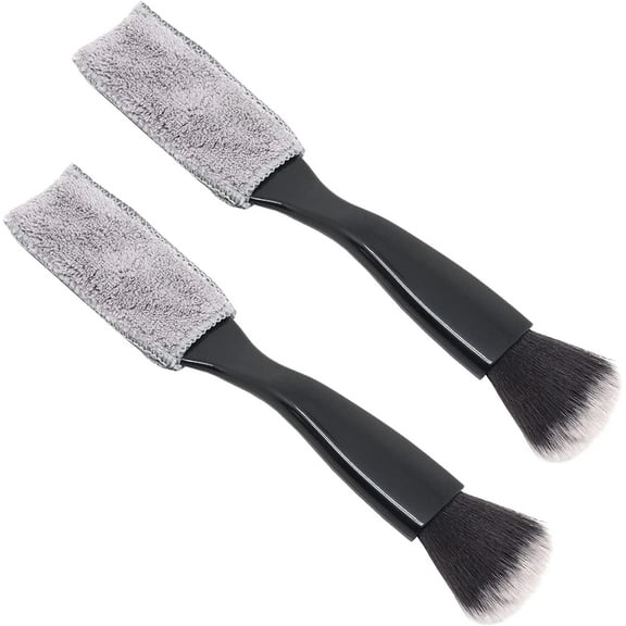 Double Head Brush for Car Clean, Portable Car Interior Detailing Brushes, 2 in 1 Multi-Functional Auto Duster for Car Air Vents, Dashboard, Screen, Seat Crevice (2 Pcs, Black)