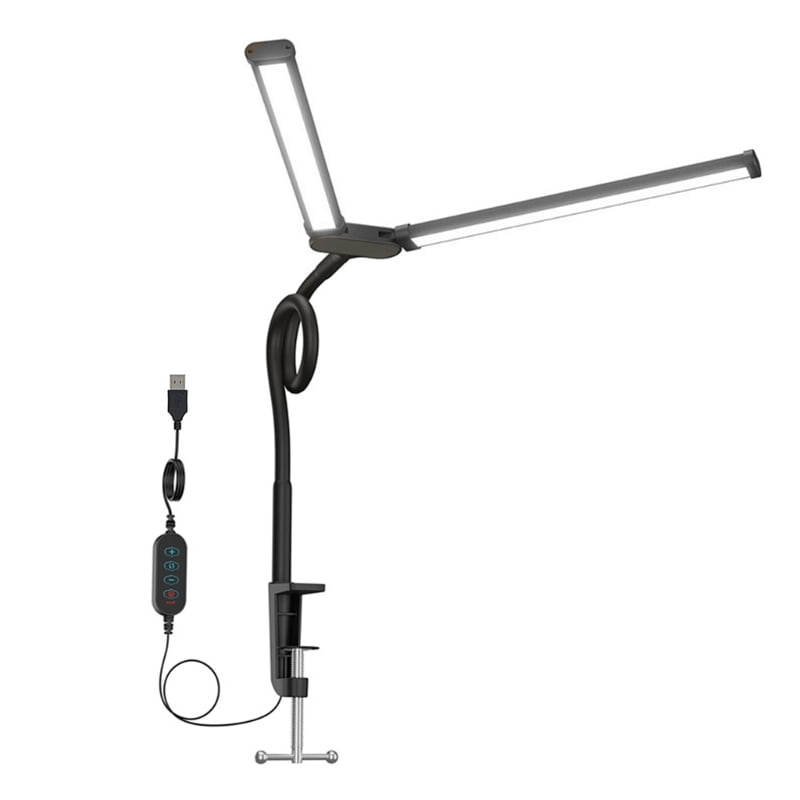 Double Head Clip on Desk Lamp Flexible Gooseneck LED Light for Reading Crafting