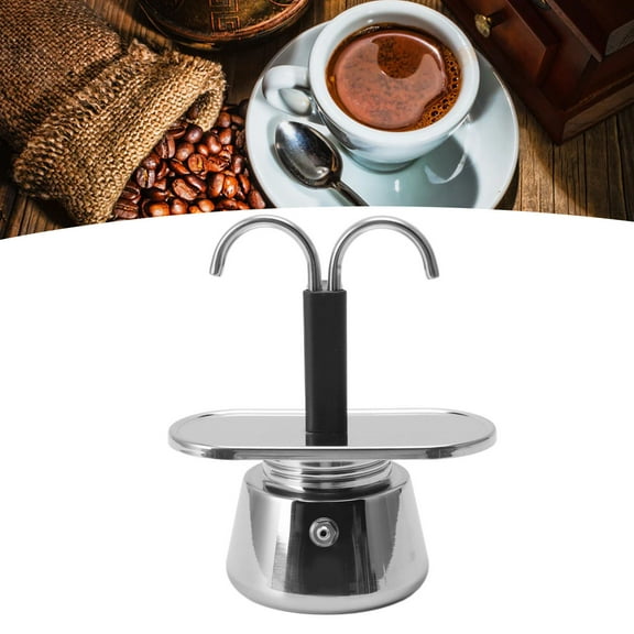 Double Head Coffee Pot 100ml Stainless Steel Stovetop Maker Pot Italian Coffee Maker for Home Cafe with Dual Conduit Design