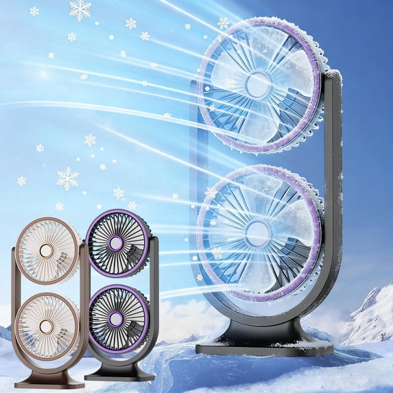 Double Head Desktop Fan 3 Speed Settings Two Way Airflow USB Rechargeable Portable Mini Fan for Home Office Bedroom by PALIFEUR