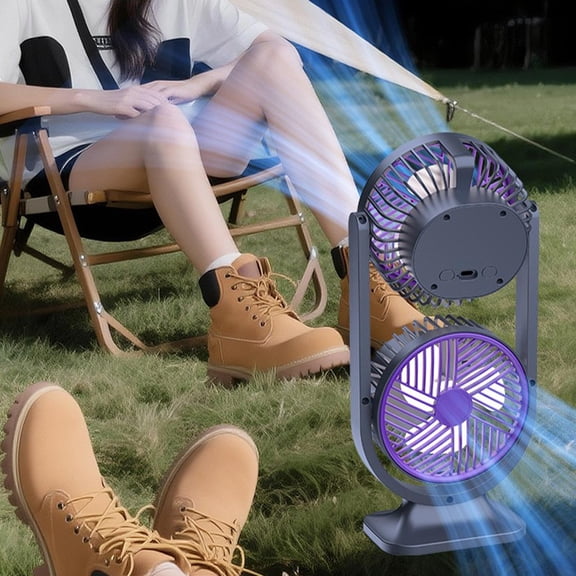 Double Head Dual Way Desktop Fan 3 Adjustable Speeds, High Power Strong Wind Portable Cooler, Low Noise Energy Saving USB Fan for Home Office Bedroom Camping Dorm Use
