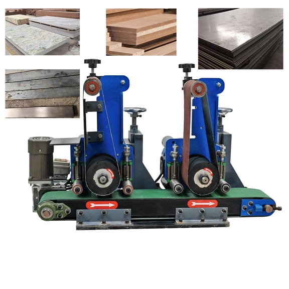 Double-Head Flat Belt Sanding Polishing Machine Deburring with Two Workstations 220V