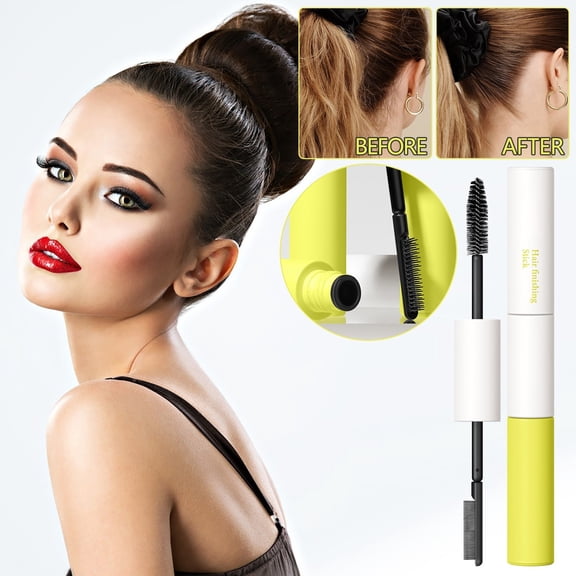 Double-Head Hair Finishing Stick, Non-Greasy Flyaway Tamer with Mascara Brush & Comb Tip, Styling Gel Wax Stick for Bangs & Baby Hair Control, Long-Lasting Hold, Easy to Use, for Women & Men