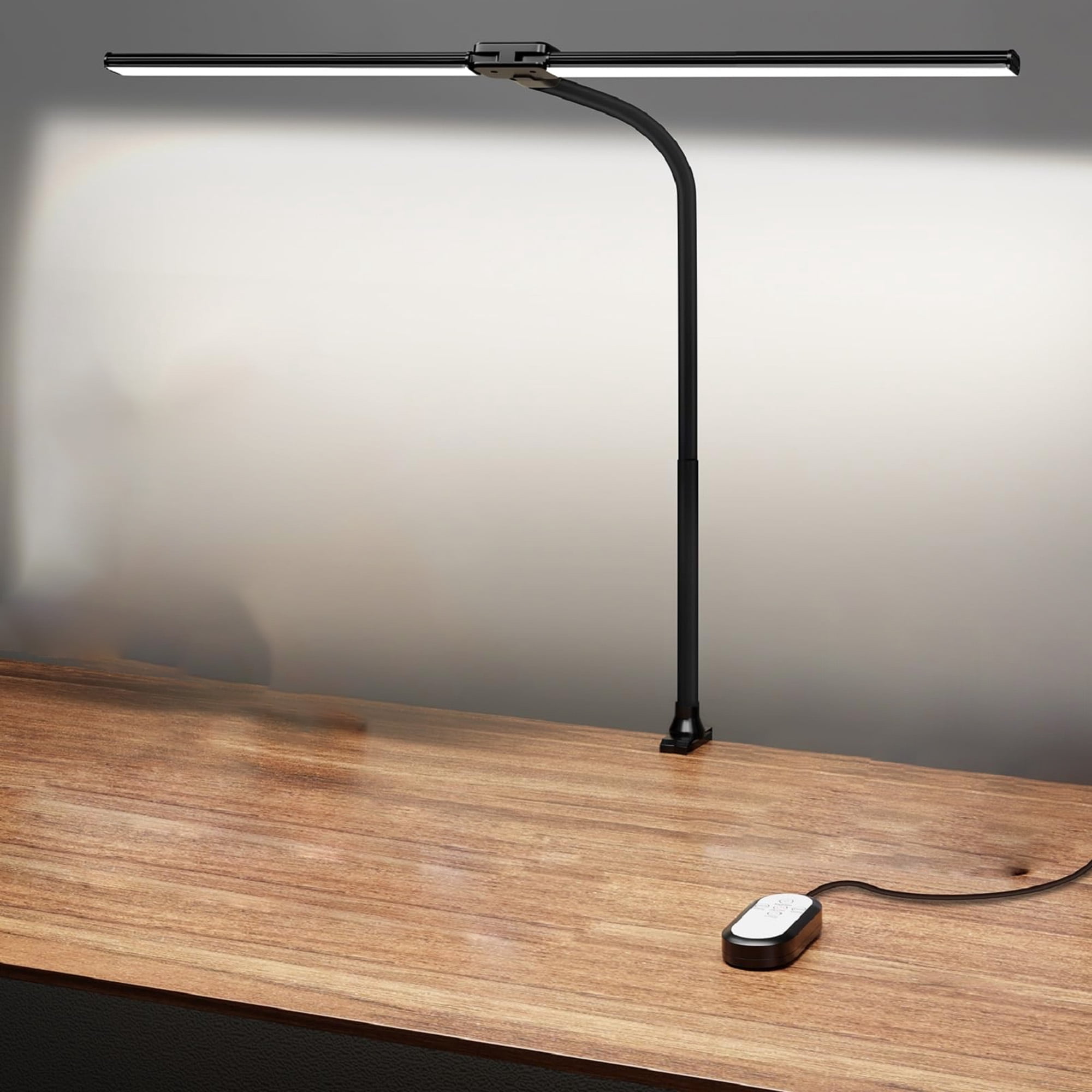 Double Head LED Desk Lamp, 31.5 Inch Ultra Wide Architect Light with Clamp, 50 Lighting Modes, Eye Protection Task Lamp for Home Office, Monitor, Reading, Auto Off Timer, Black