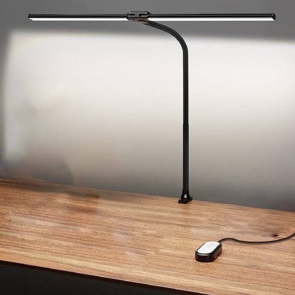 Double Head LED Desk Lamp, 31.5 Inch Ultra Wide Architect Light with Clamp, 50 Lighting Modes, Eye Protection Task Lamp for Home Office, Monitor, Reading, Auto Off Timer, Black