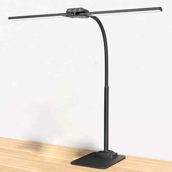 Double Head LED Desk Lamp, Bright Adjustable Reading Light for Home Office, Eye Care Dimmable Table Lamp with Stable Base, Perfect for Computer Monitor Study Drafting, Black