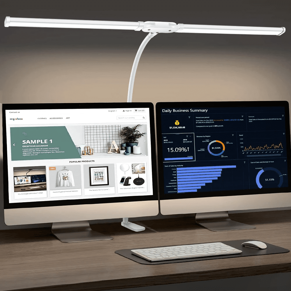 Double Head LED Desk Lamp Flexible Gooseneck Tube with Clip Fill Light 10-level Adjustable Eye Protection Table Lamp Light