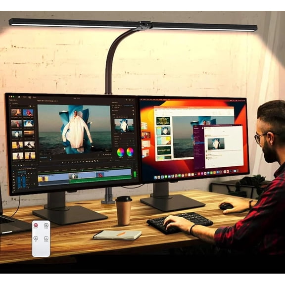 2-Light LED Remote Control Architect Study Reading Desk Lamp with Anti-Glare Cover