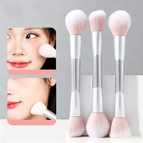 Double Head Makeup Brush - Face Blush and Powder Brush with Soft Bristles, Mini Portable Makeup Tool for Blusher Application, Dual Ended Brush for Setting Powder and Contouring