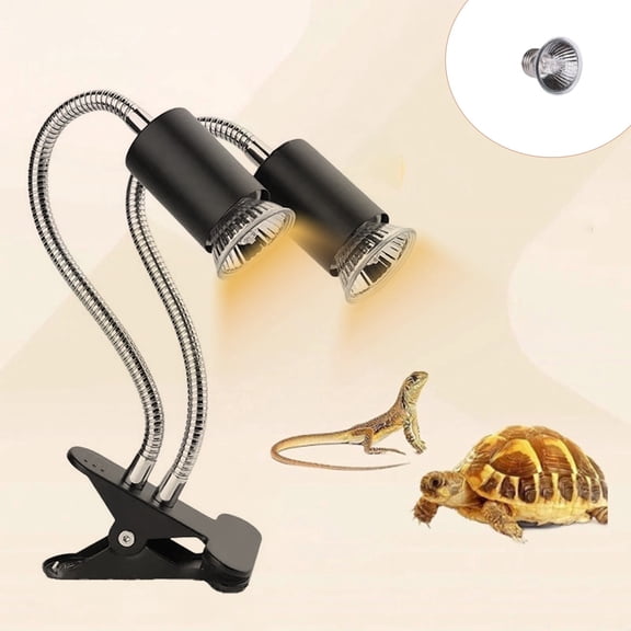 Double Head Reptile Basking Heat Lamp with Adjustable Full Spectrum UVA UVB Light Calcium Synthesis Temperature Control for Turtle Lizard Gecko Snake Reptile Terrarium Tank Supplies(1XLamp Bulb 50W)