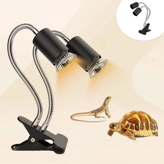 Double-Head Reptile Heat Lamp - with Clamp, Separate Control, Turtle Light, Basking Light for Reptiles Bearded Dragon Turtle Snake, No Light Bulb