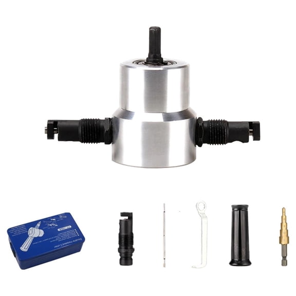 Metal Sheet Cutter Double Head Iron Nibbler Cutting Tool Electric Drill Attachment Modification Plate Punching Scissors