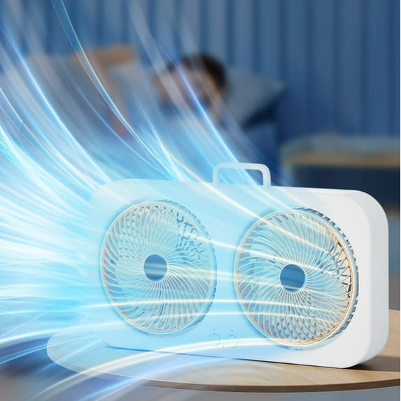 Double Head USB Fan Wall Mountable and Desktop Use, High Wind Power Dual Direction Cooling Fan with 3 Speed Settings, Quiet Energy Saving Fan for Home Office Bedroom
