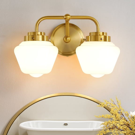 Double-Headed Arc Sconces 2-Light Golden Metal Wall Sconces with Frosted White Lampshades