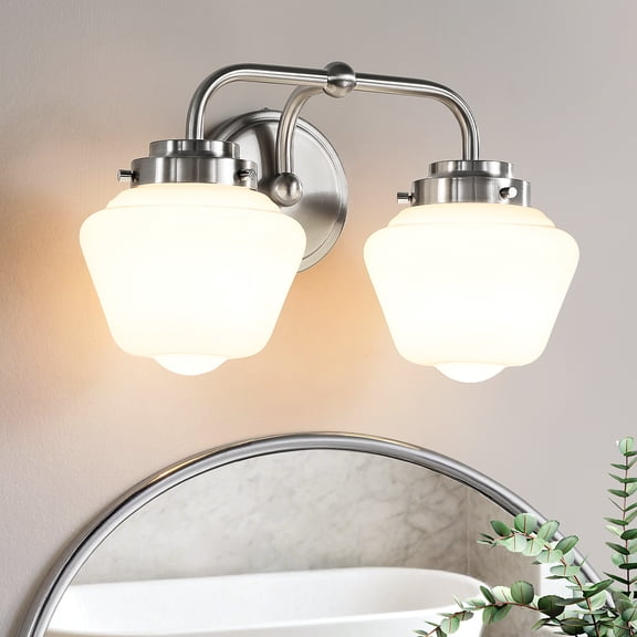 Double-Headed Arc Sconces 2-Light Sliver Metal Wall Sconces with Frosted White Lampshades