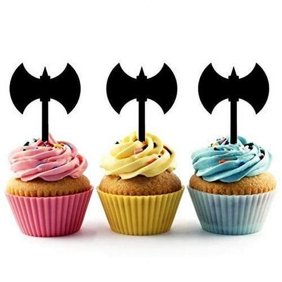 Double Headed Axe Silhouette Acrylic Cupcake Toppers 12 pcs