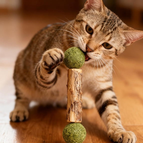 Double-Headed Catnip Sticks for Cats, 4.7 Inch Natural Wood Chew Toys for Kittens, Teeth Cleaning Toy, Interactive Indoor Play for Stress Relief 1Pack