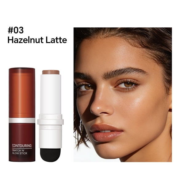 Double Headed Contour Stick for Face - Waterproof & Sweatproof Nose Shadow Highlighter with Sponge Blender - Natural Shading Makeup for Daily Commute & Mirror Makeup