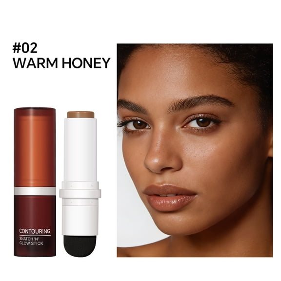 Double Headed Contour Stick for Face - Waterproof & Sweatproof Nose Shadow Highlighter with Sponge Blender - Natural Shading Makeup for Daily Commute & Mirror Makeup