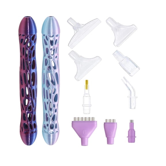 Double Headed Diamond Painting Pen with 9 Interchangeable Tips - Hollow and Colorful Design for Square Round Beads, DIY Craft Tool 2-Piece Set