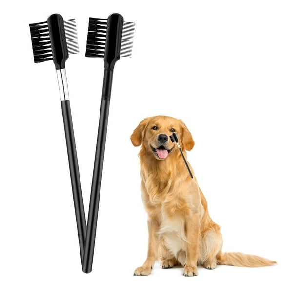 Double-Headed Dog Eye Comb, Soft Bristles Dog Eye Cleaning Brush Dog Eye Booger Tear Stain Remover Pet Facial Comb for Puppy Cat Grooming Tools(Black)