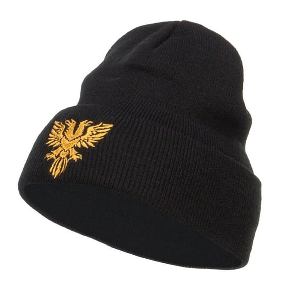 Double Headed Eagle Embroidered Long Beanie - Black OSFM