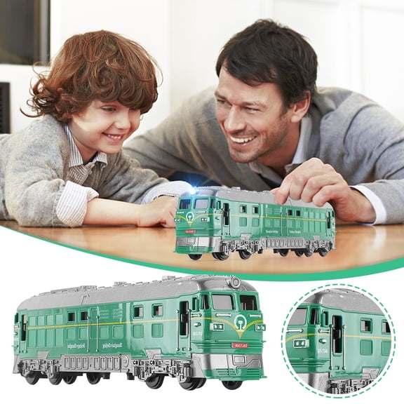 Double-Headed Inertial Train Toy with Light & Sound Effects - Green Leather Track Model, 2-Way Push & Coast, Open Doors, Piano Paint Finish, 3+ Years, 22.5X5.5X4cm - Christmas Gift for Kids