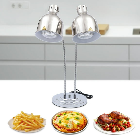 Double Headed Infrared Food Heating Lamp  500W, Rotatable Hose, Durable Electroplated Metal, Fast Heating, Safe Infrared Bulbs for Restaurants, Buffets, and Kitchens