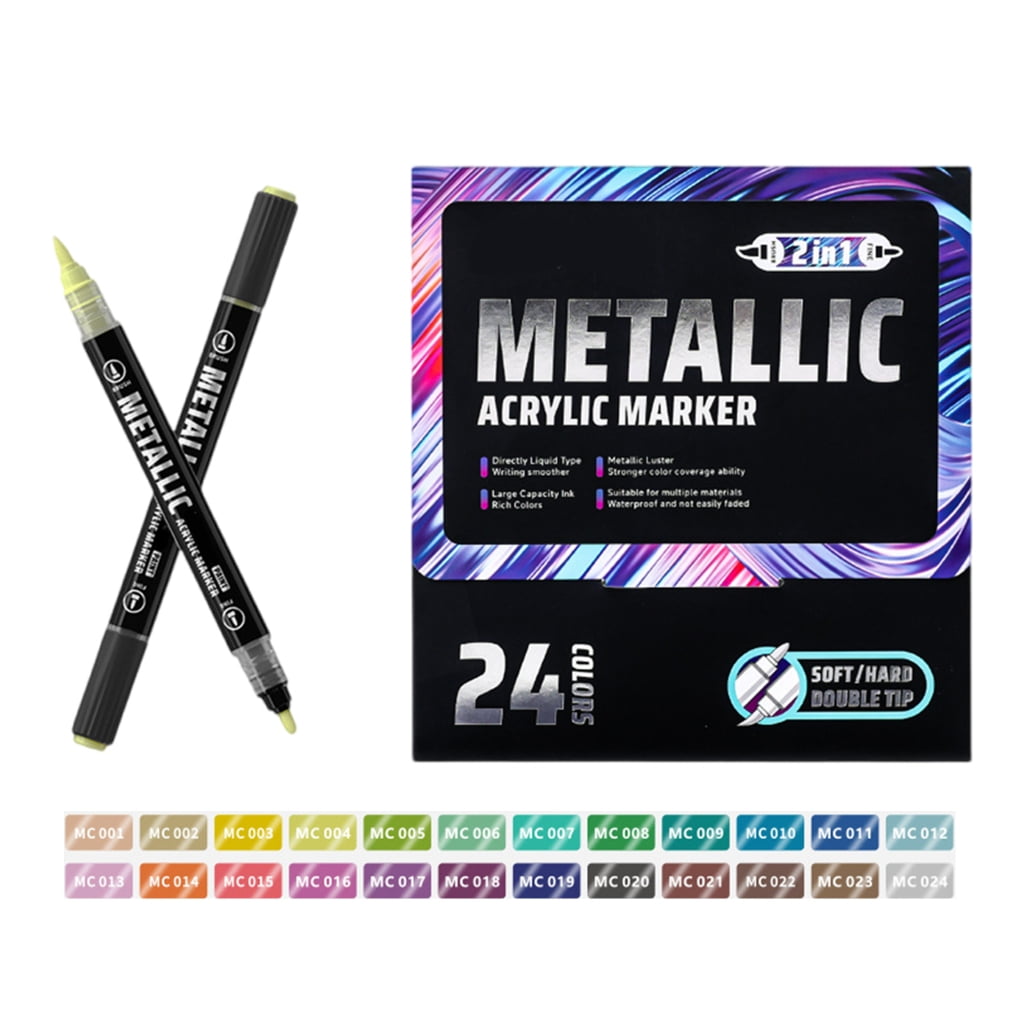 Double Headed Liquid Acrylic Paint Pen Quick Dry Metallic Acrylic Marker for Drawing Scrapbooking Card Making Journaling