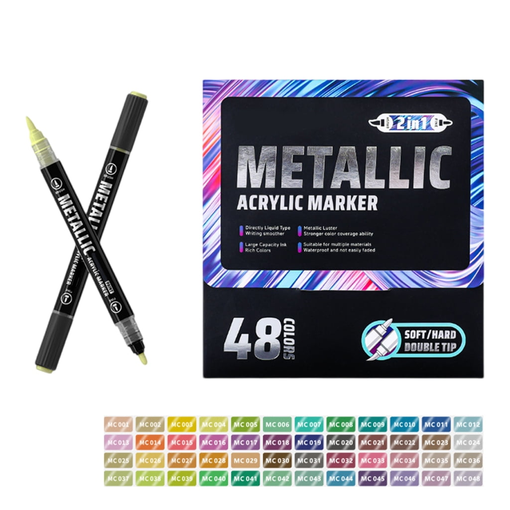 Double Headed Liquid Acrylic Paint Pen Quick Dry Metallic Acrylic Marker for Drawing Scrapbooking Card Making Journaling