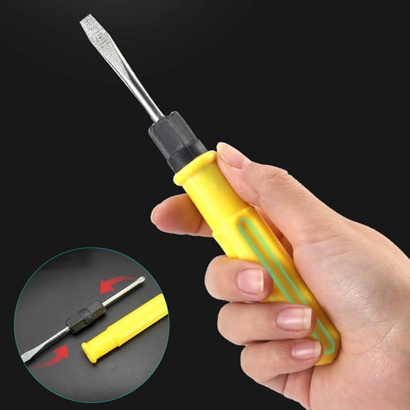 Double Headed Screwdriver | Flat and Phillips Two-in-One Detachable Alloy Steel | Non-Slip Ergonomic Handle | Multifunctional Household Repair Tool | Yellow | 17.5x3cm